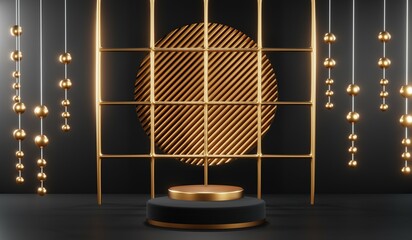 3D rendering of black podium background for black friday product on podium