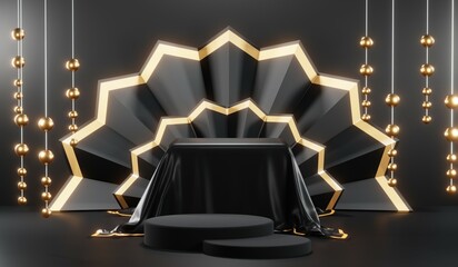 3D rendering of black podium background for black friday product on podium