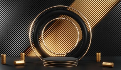 3D rendering of black podium background for black friday product on podium
