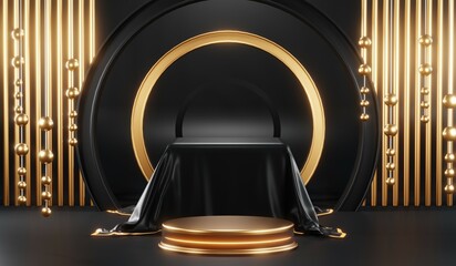 3D rendering of black podium background for black friday product on podium