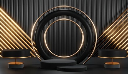 3D rendering of black podium background for black friday product on podium