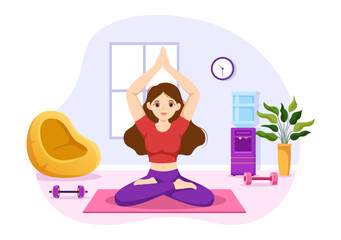 Yoga and Meditation Practices Illustration with Health Benefits of the Body for Web Banner or Landing Page in Flat Cartoon Hand Drawn Templates