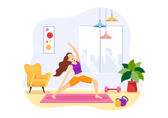 Obraz premium Yoga and Meditation Practices Illustration with Health Benefits of the Body for Web Banner or Landing Page in Flat Cartoon Hand Drawn Templates
