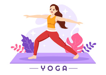 Yoga and Meditation Practices Illustration with Health Benefits of the Body for Web Banner or Landing Page in Flat Cartoon Hand Drawn Templates