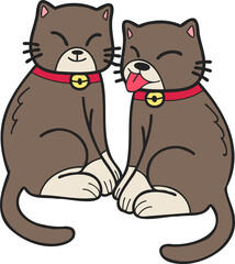 Hand Drawn cute cat smile illustration in doodle styl