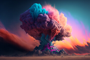 A colorful cloud of smoke rising from the ground, Generative AI - obrazy, fototapety, plakaty