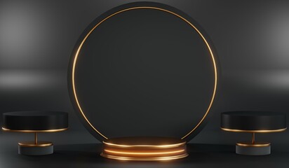 3D rendering of black podium background for black friday product on podium