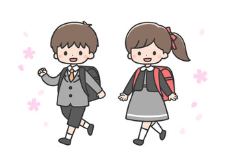 入学式の男の子と女の子　小学生