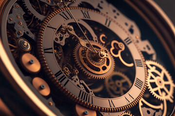 A close up of a clock with gears, Generative AI