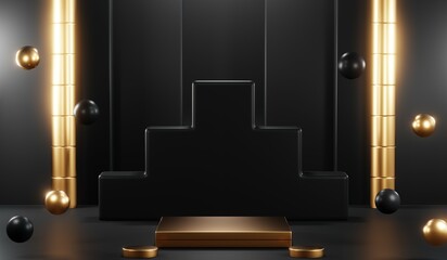 3D rendering of black podium background for black friday product on podium