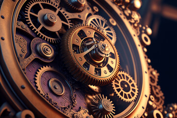 Fototapeta na wymiar A close up of a clock with gears, Generative AI