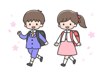 入学式の男の子と女の子　小学生