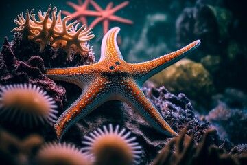 Starfish underwater on a ocean floor