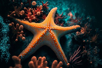 Starfish underwater on a ocean floor