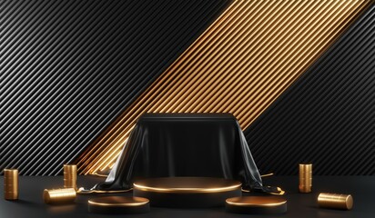 3D rendering of black podium background for black friday product on podium