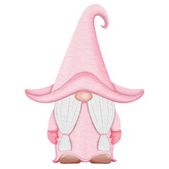 Watercolor cute pink gnome