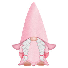 Watercolor cute pink gnome