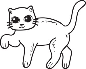 Hand Drawn walking cat illustration in doodle style