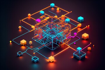 digital colorful flow chart management prozess connected lab created with generative ai technology