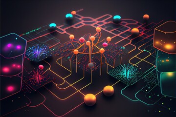 digital colorful flow chart management prozess connected lab created with generative ai technology