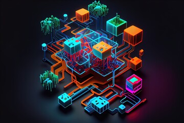 digital colorful flow chart management prozess connected lab created with generative ai technology