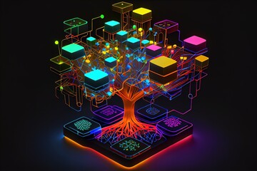 digital colorful flow chart management prozess connected lab created with generative ai technology