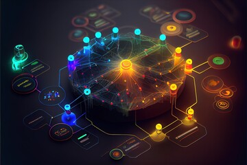 digital colorful flow chart management prozess connected lab created with generative ai technology