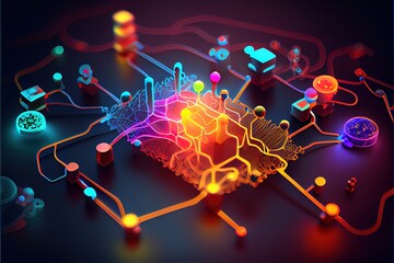 digital colorful flow chart management prozess connected lab created with generative ai technology