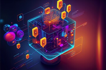 digital colorful flow chart management prozess connected lab created with generative ai technology