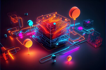 digital colorful flow chart management prozess connected lab created with generative ai technology