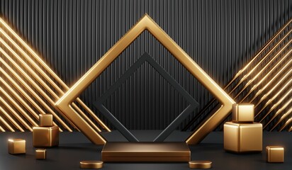 3D rendering of black podium background for black friday product on podium