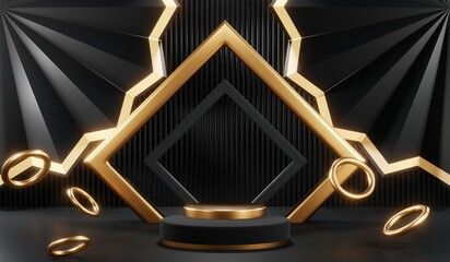 3D rendering of black podium background for black friday product on podium