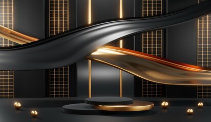 Obraz premium 3D rendering of black podium background for black friday product on podium