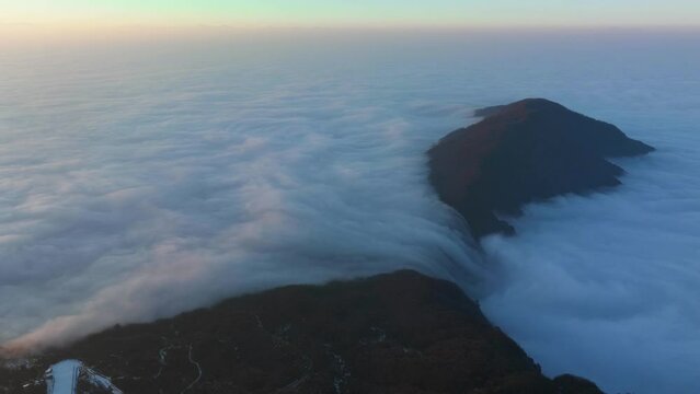 aerial time lapse of flowing clouds like the waterfall in the emei mountain amazing landscape