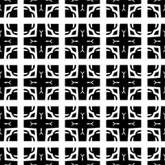 Seamless pattern of black shapes on white background.