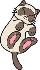 Hand Drawn Sleeping cat showing belly illustration in doodle style