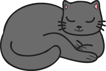 Hand Drawn sleeping cat illustration in doodle style