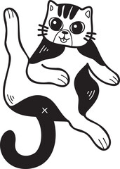 Hand Drawn Sleeping striped cat showing belly illustration in doodle style
