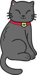 Hand Drawn cute cat smile illustration in doodle styl