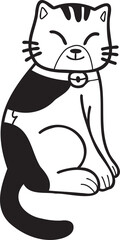 Hand Drawn cute striped cat smile illustration in doodle style