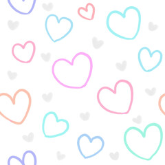 Rainbow line Heart Background, pattern, Hand drawn in doodle style.	