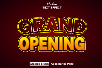 Grand opening text effect with graphic style and editable.