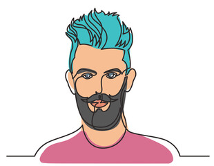 continuous line drawing bearded man moustache portrait colored - PNG image with transparent background