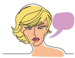 continuous line drawing beautiful hairstyle woman colored - PNG image with transparent background