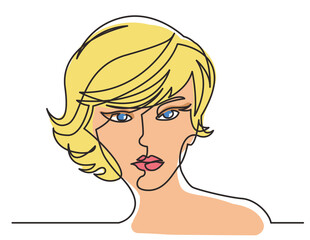 continuous line drawing beautiful hairstyle woman 3 colored - PNG image with transparent background
