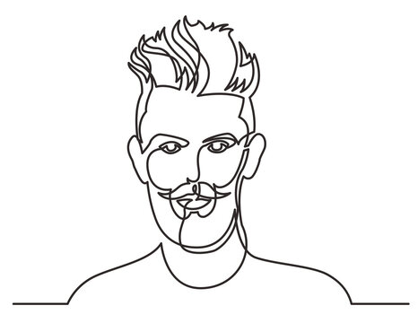 continuous line drawing bearded man moustache portrait - PNG image with transparent background