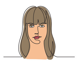 continuous line drawing long hair woman 3 colored - PNG image with transparent background