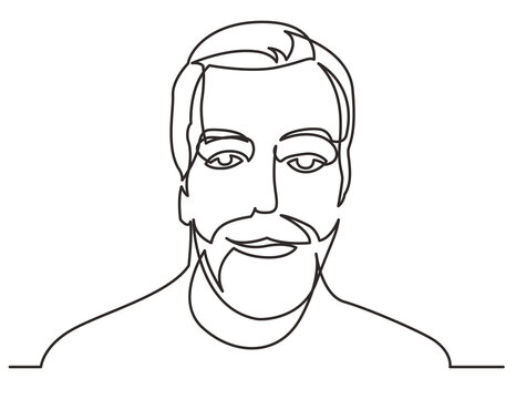 continuous line drawing man with beard - PNG image with transparent background