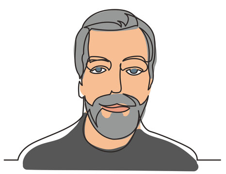 continuous line drawing man with beard 3 colored - PNG image with transparent background