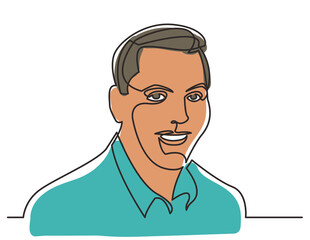 continuous line drawing smiling businessman in shirt 3 colored - PNG image with transparent background